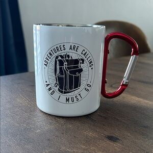 Stainless steel Adventure Mug with Red Carabiner Handle